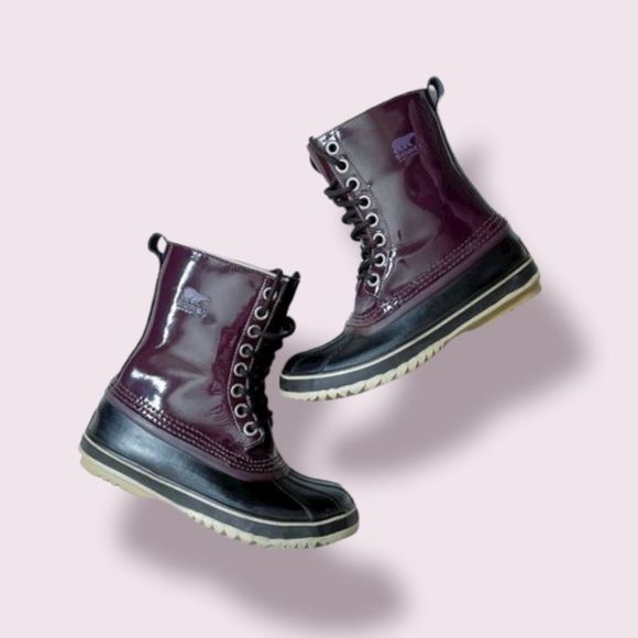Sorel Shoes - Sorel Purple Patent Leather Wool Lined Waterproof Duck Boots Rainboots